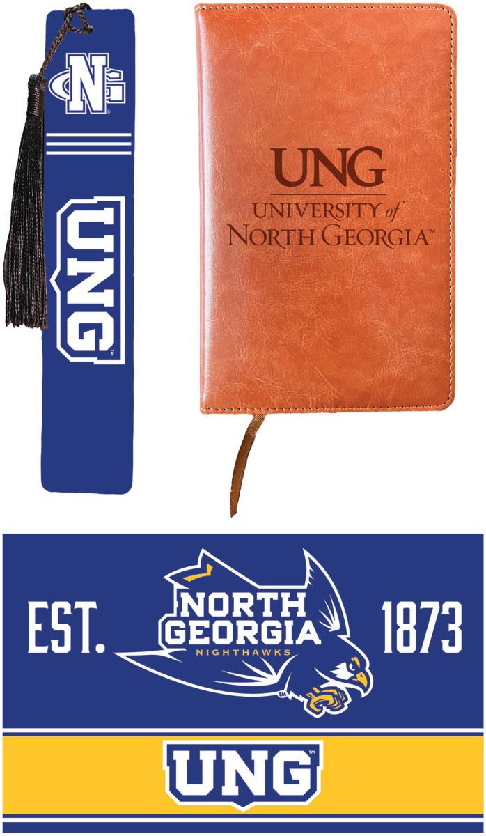 North Georgia Nighthawks Officially Licensed Reader Pack - Wooden Bookmark, Engraved Leather Journal & 5x7 Wood Sign 