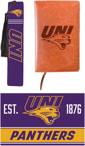Northern Iowa Panthers Officially Licensed Reader Pack - Wooden Bookmark, Engraved Leather Journal & 5x7 Wood Sign 