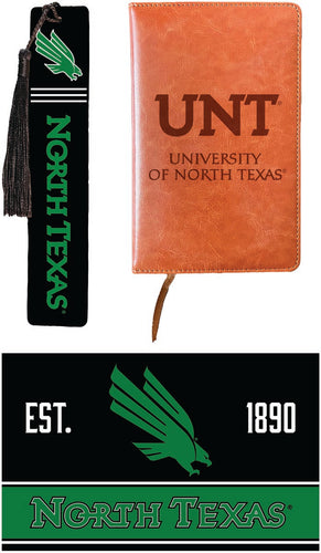 North Texas Officially Licensed Reader Pack - Wooden Bookmark, Engraved Leather Journal & 5x7 Wood Sign 