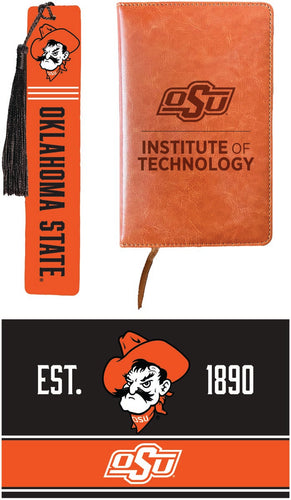 Oklahoma State Cowboys Officially Licensed Reader Pack - Wooden Bookmark, Engraved Leather Journal & 5x7 Wood Sign 