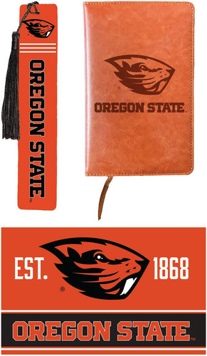 Oregon State Beavers Officially Licensed Reader Pack - Wooden Bookmark, Engraved Leather Journal & 5x7 Wood Sign 