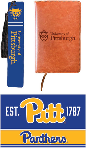 Pittsburgh Panthers Officially Licensed Reader Pack - Wooden Bookmark, Engraved Leather Journal & 5x7 Wood Sign 