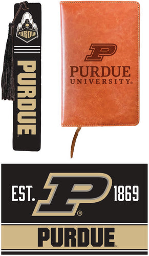 Purdue Boilermakers Officially Licensed Reader Pack - Wooden Bookmark, Engraved Leather Journal & 5x7 Wood Sign 