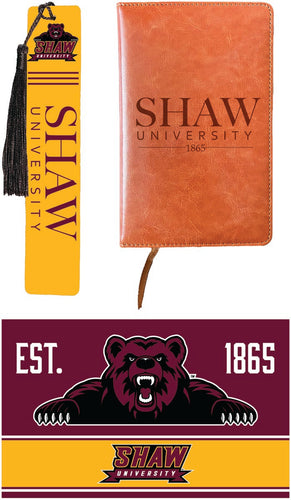 Shaw University Bears Officially Licensed Reader Pack - Wooden Bookmark, Engraved Leather Journal & 5x7 Wood Sign 
