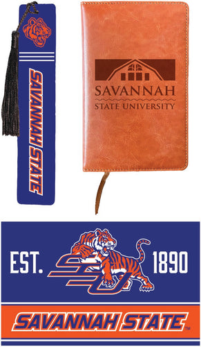 Savannah State University Officially Licensed Reader Pack - Wooden Bookmark, Engraved Leather Journal & 5x7 Wood Sign 