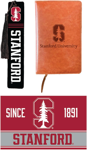 Stanford University Officially Licensed Reader Pack - Wooden Bookmark, Engraved Leather Journal & 5x7 Wood Sign 