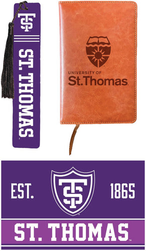 University of St. Thomas Officially Licensed Reader Pack - Wooden Bookmark, Engraved Leather Journal & 5x7 Wood Sign 