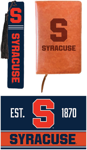 Syracuse Orange Officially Licensed Reader Pack - Wooden Bookmark, Engraved Leather Journal & 5x7 Wood Sign 