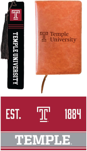 Temple University Officially Licensed Reader Pack - Wooden Bookmark, Engraved Leather Journal & 5x7 Wood Sign 