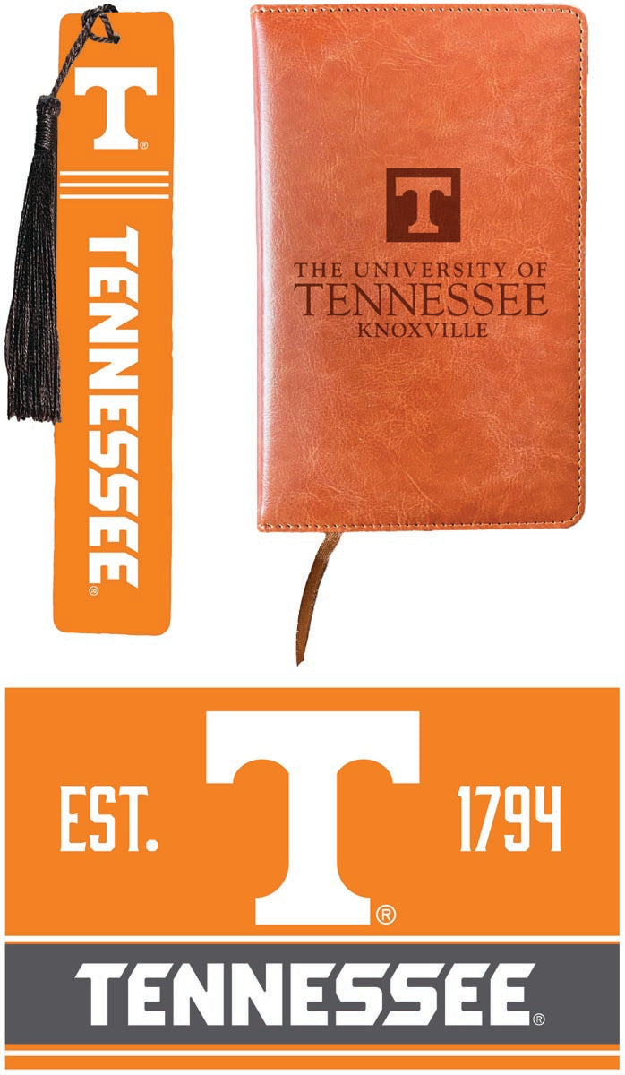Tennessee Knoxville Volunteers Officially Licensed Reader Pack - Wooden Bookmark, Engraved Leather Journal & 5x7 Wood Sign 