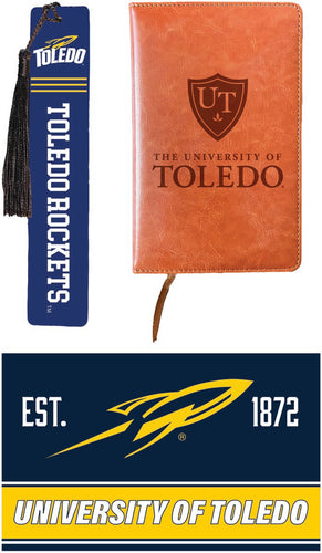 Toledo Rockets Officially Licensed Reader Pack - Wooden Bookmark, Engraved Leather Journal & 5x7 Wood Sign 