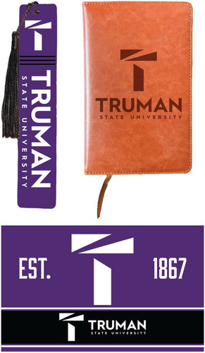 Truman State University Officially Licensed Reader Pack - Wooden Bookmark, Engraved Leather Journal & 5x7 Wood Sign 