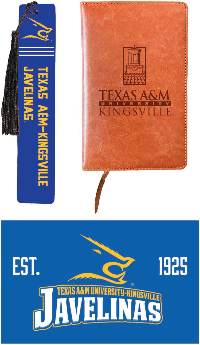 Texas A&M Kingsville Javelinas Officially Licensed Reader Pack - Wooden Bookmark, Engraved Leather Journal & 5x7 Wood Sign 