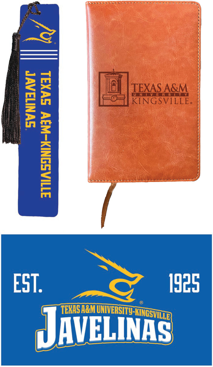 Texas A&M Kingsville Javelinas Officially Licensed Reader Pack - Wooden Bookmark, Engraved Leather Journal & 5x7 Wood Sign