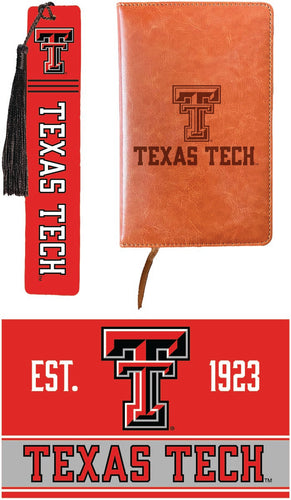 Texas Tech Red Raiders Officially Licensed Reader Pack - Wooden Bookmark, Engraved Leather Journal & 5x7 Wood Sign 