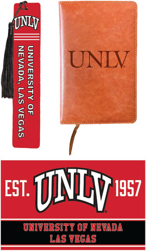 UNLV Rebels Officially Licensed Reader Pack - Wooden Bookmark, Engraved Leather Journal & 5x7 Wood Sign 