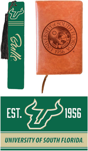 South Florida Bulls Officially Licensed Reader Pack - Wooden Bookmark, Engraved Leather Journal & 5x7 Wood Sign 