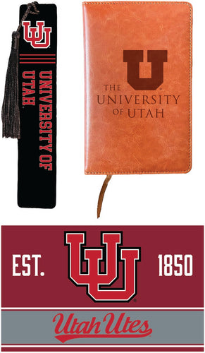 Utah Utes Officially Licensed Reader Pack - Wooden Bookmark, Engraved Leather Journal & 5x7 Wood Sign 