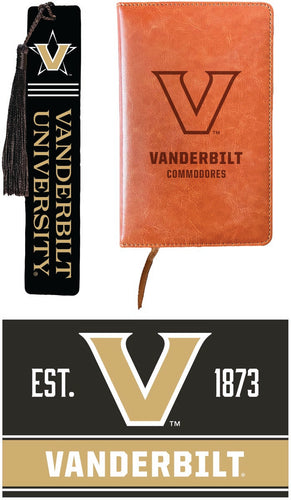 Vanderbilt University Officially Licensed Reader Pack - Wooden Bookmark, Engraved Leather Journal & 5x7 Wood Sign 