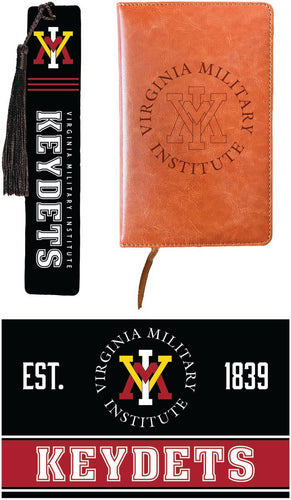 VMI Keydets Officially Licensed Reader Pack - Wooden Bookmark, Engraved Leather Journal & 5x7 Wood Sign 
