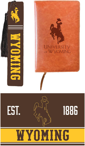 University of Wyoming Officially Licensed Reader Pack - Wooden Bookmark, Engraved Leather Journal & 5x7 Wood Sign 