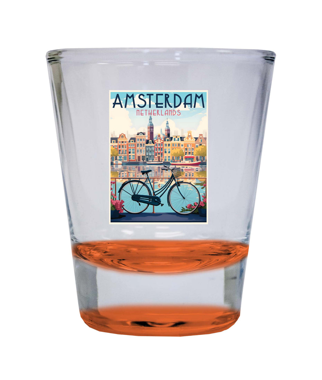 Amsterdam Netherlands Design A Souvenir 2 Ounce Shot Glass Round Orange 2-Pack