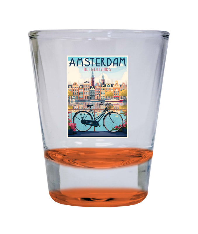 Amsterdam Netherlands Design A Souvenir 2 Ounce Shot Glass Round Orange 2-Pack