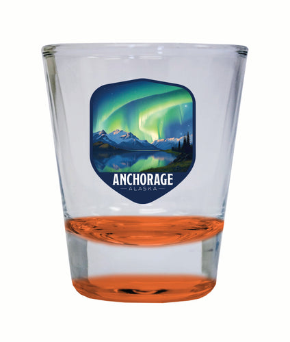 Anchorage Alaska Aurora Borealis Design Souvenir 2 Ounce Shot Glass Round Orange 4-Pack