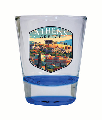 Athens Greece Acropolis Cityscape Design Souvenir 2 Ounce Shot Glass Round Blue Single