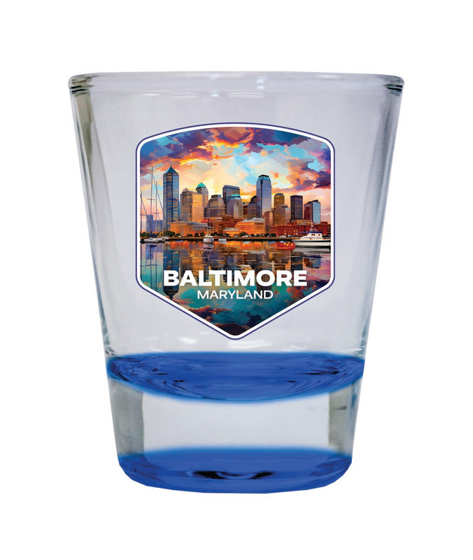 Baltimore Maryland Souvenir 2 oz Blue Shot Glass Round or Square Blue