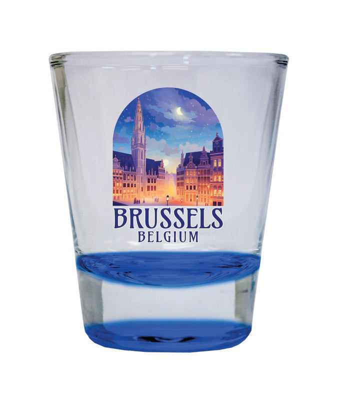 Brussels Belgium Souvenir 2 oz Blue Shot Glass Round or Square Blue