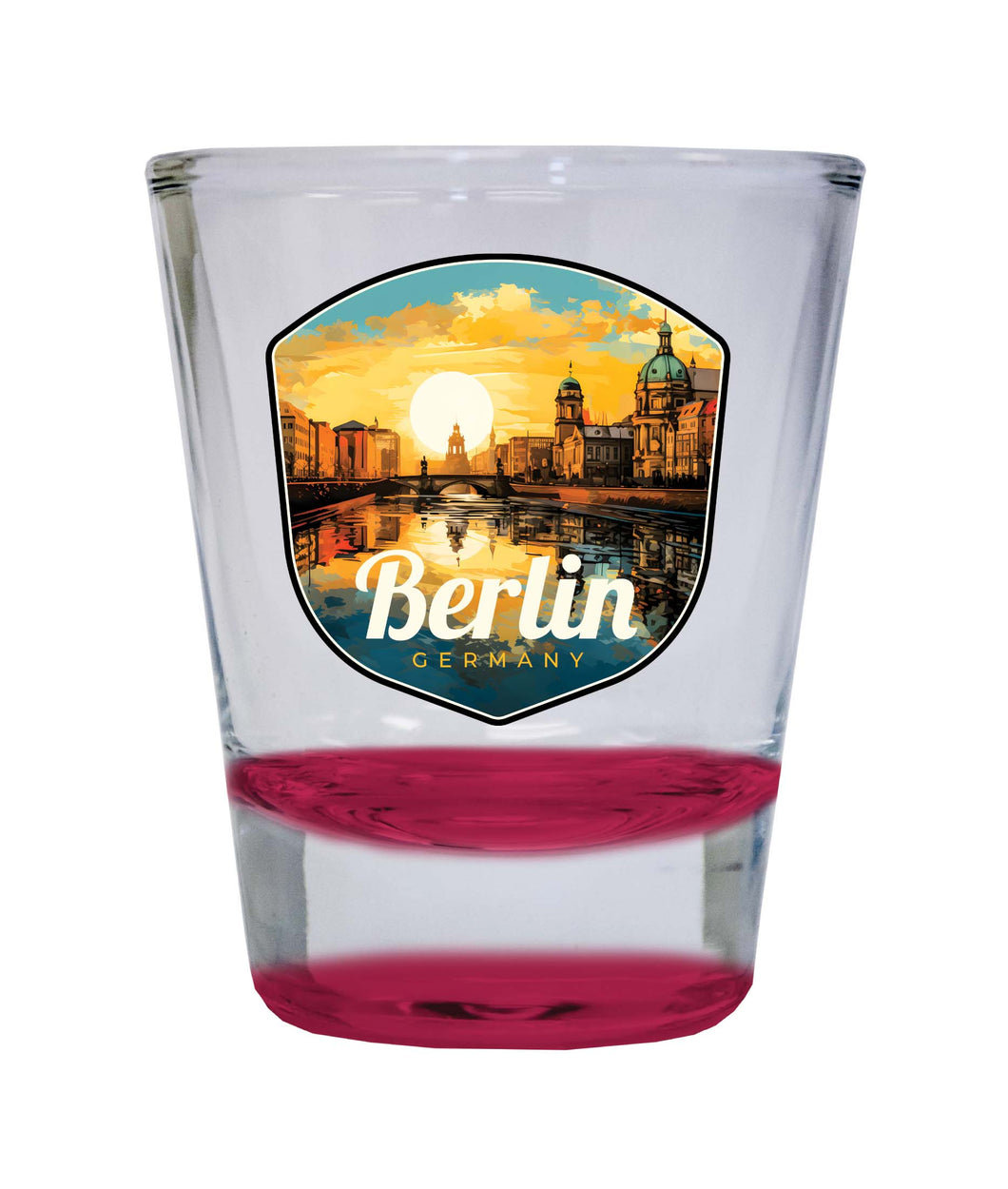 Berlin Germany Design C Souvenir 2 Ounce Shot Glass Round Red Single