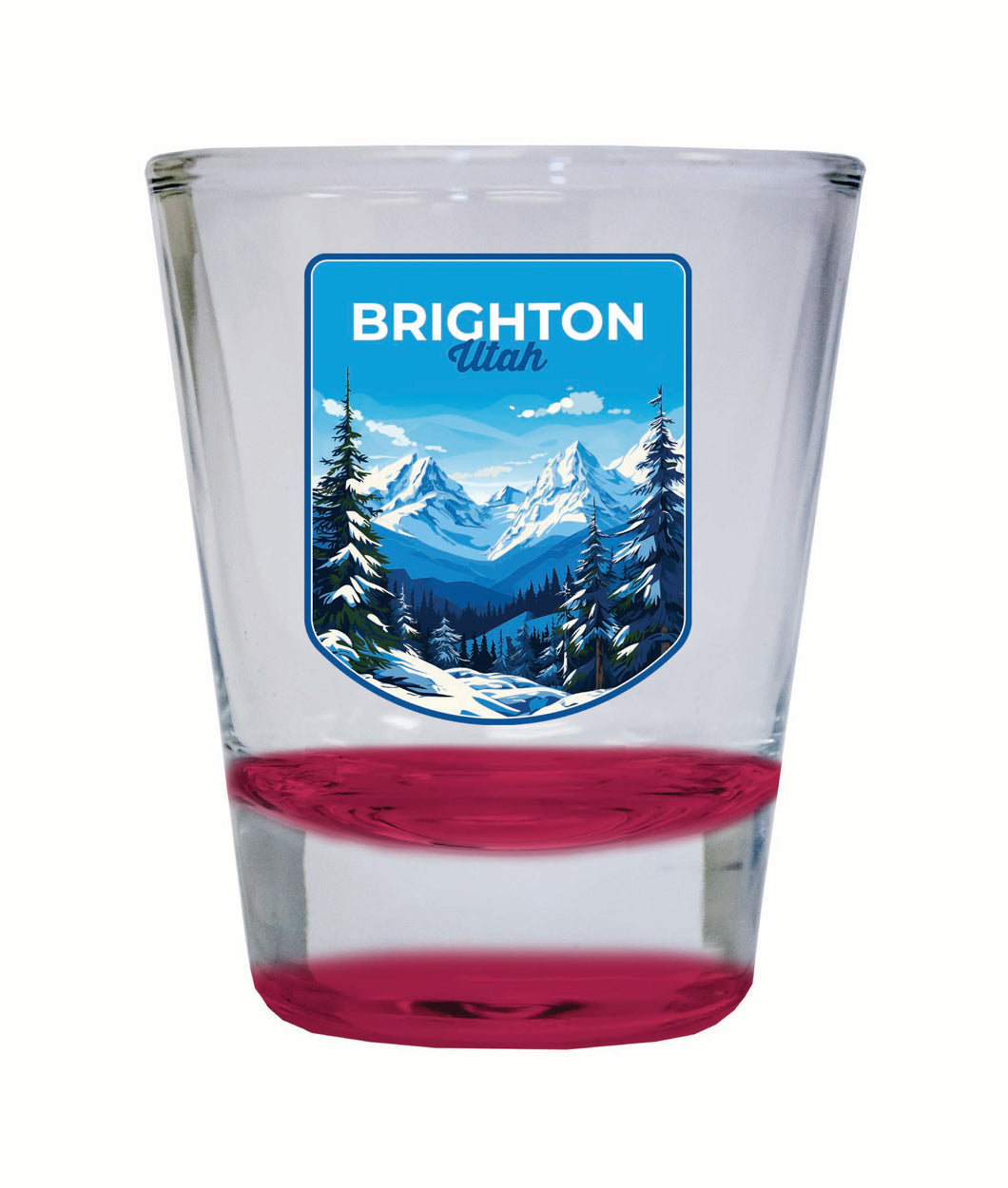Brighton Utah Ski Resort Mountain Design Souvenir 2 Ounce Shot Glass Round Red Single