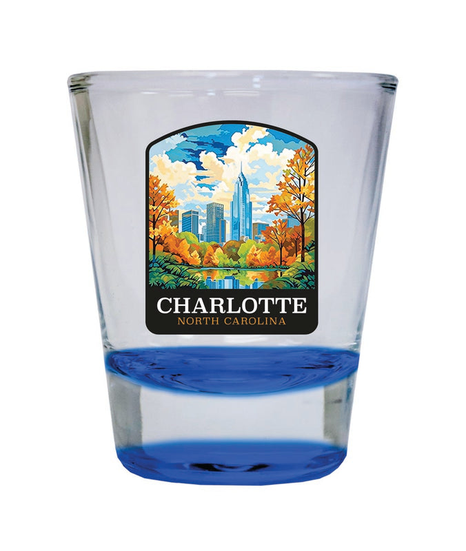 Charlotte North Carolina Souvenir 2 oz Blue Shot Glass Round or Square Blue