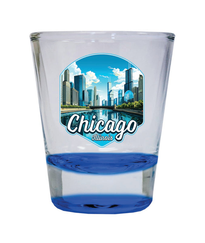 Chicago Illinois Souvenir 2 oz Blue Shot Glass Round or Square Blue