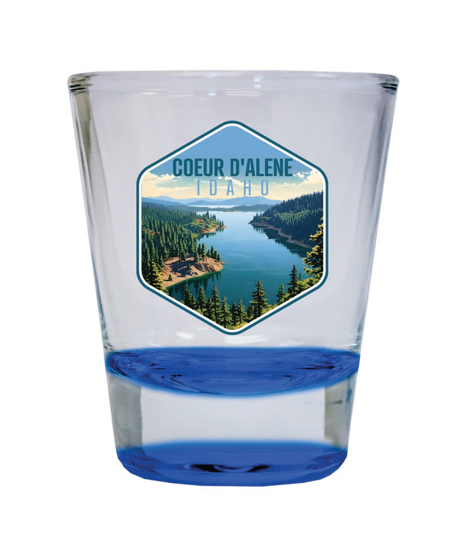 Coeur D'Alene Idaho Souvenir 2 oz Blue Shot Glass Round or Square Blue