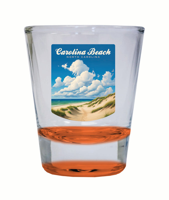 Carolina Beach, North Carolina. Beach and Sand Dunes Design Souvenir 2 Ounce Shot Glass Round Orange 2-Pack