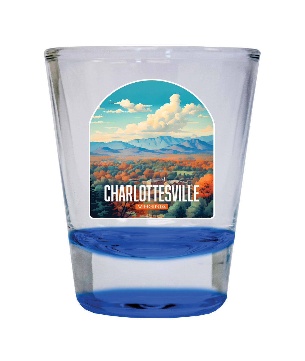 Charlottesville Virginia Design B Souvenir 2 Ounce Shot Glass Round Blue Single