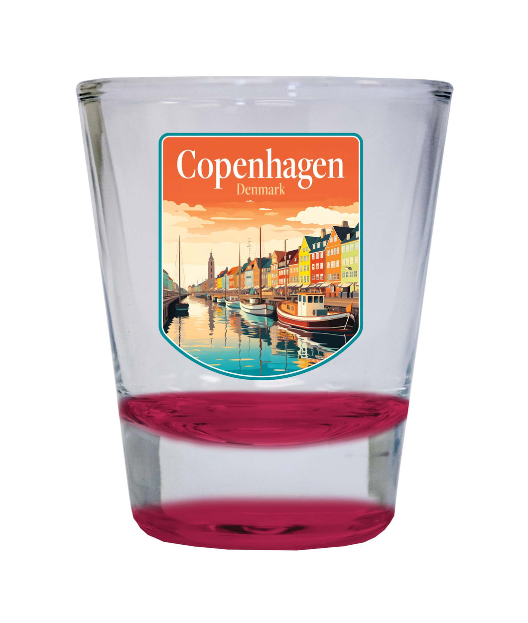 Copenhagen Denmark Design A Souvenir 2 Ounce Shot Glass Round Red Single
