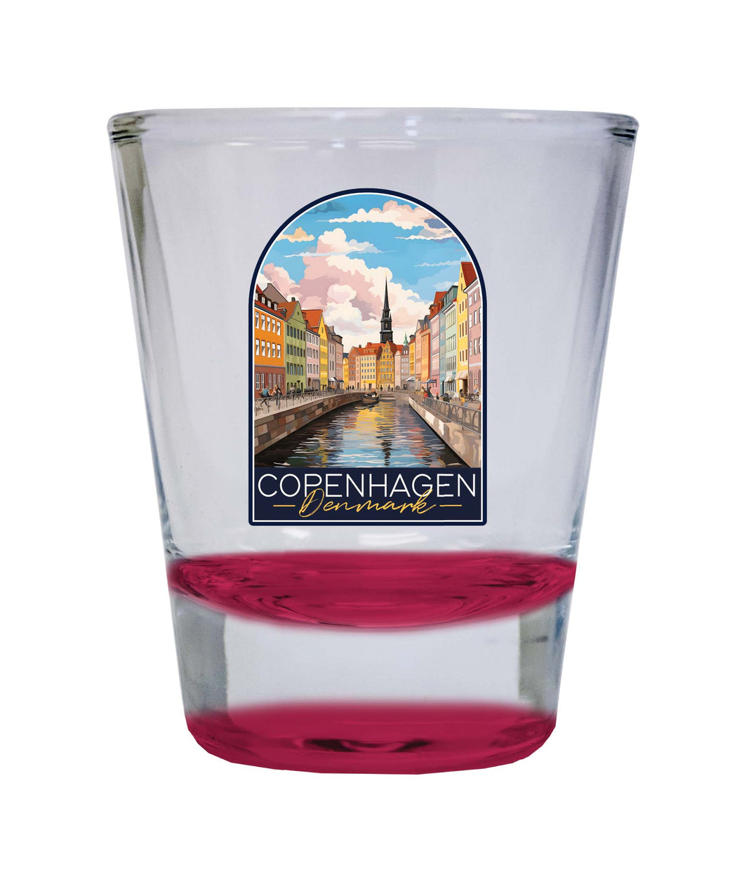 Copenhagen Denmark Design B Souvenir 2 Ounce Shot Glass Round Red Single
