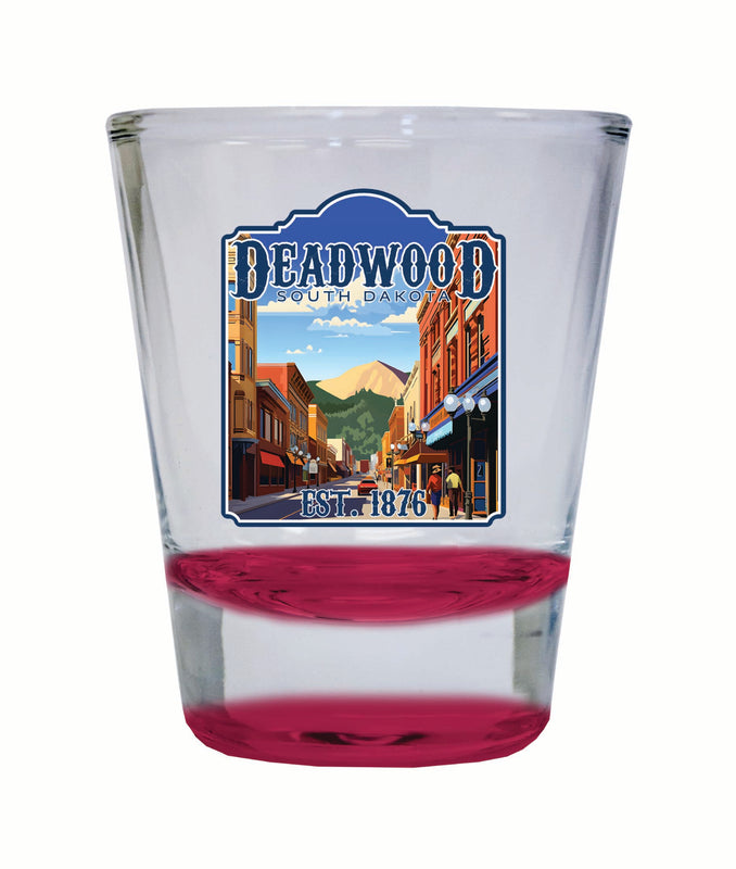 Deadwood South Dakota Wild West Design Souvenir 2 Ounce Shot Glass Round Red Single