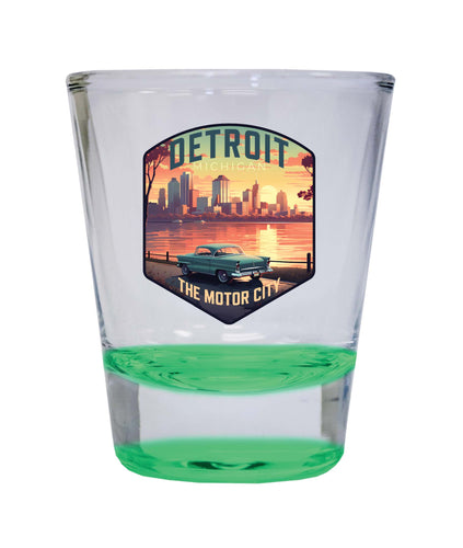 Detroit Michigan Design A Souvenir 2 Ounce Shot Glass Round Green 4-Pack