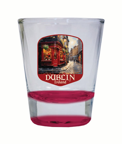 Dublin Ireland Red Pub Design Souvenir 2 Ounce Shot Glass Round Red 2-Pack