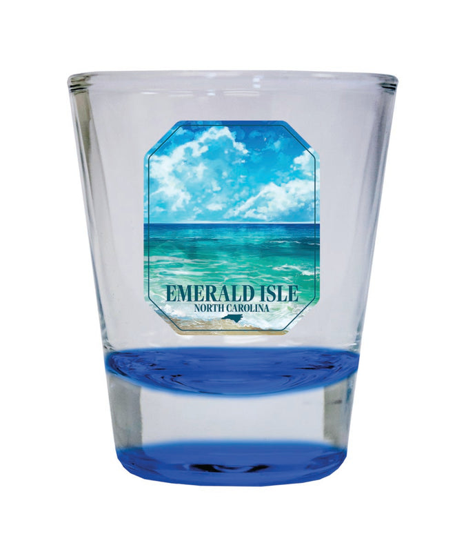 Emerald Isle North Carolina Souvenir 2 oz Blue Shot Glass Round or Square Blue