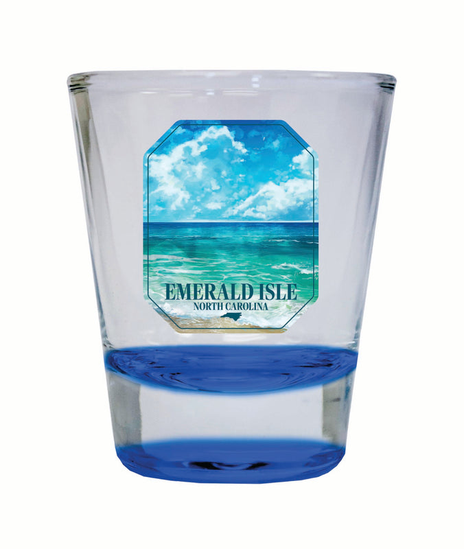 Emerald Isle North Carolina Serene Ocean Design Souvenir 2 Ounce Shot Glass Round Blue Single