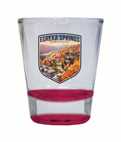Eureka Springs Arkansas Little Switzerland of the Ozarks Design Souvenir 2 Ounce Shot Glass Round Red Single