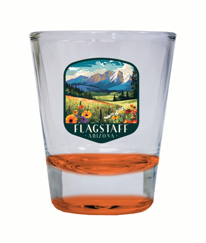 Flagstaff Arizona Design C Souvenir 2 Ounce Shot Glass Round Orange 4-Pack