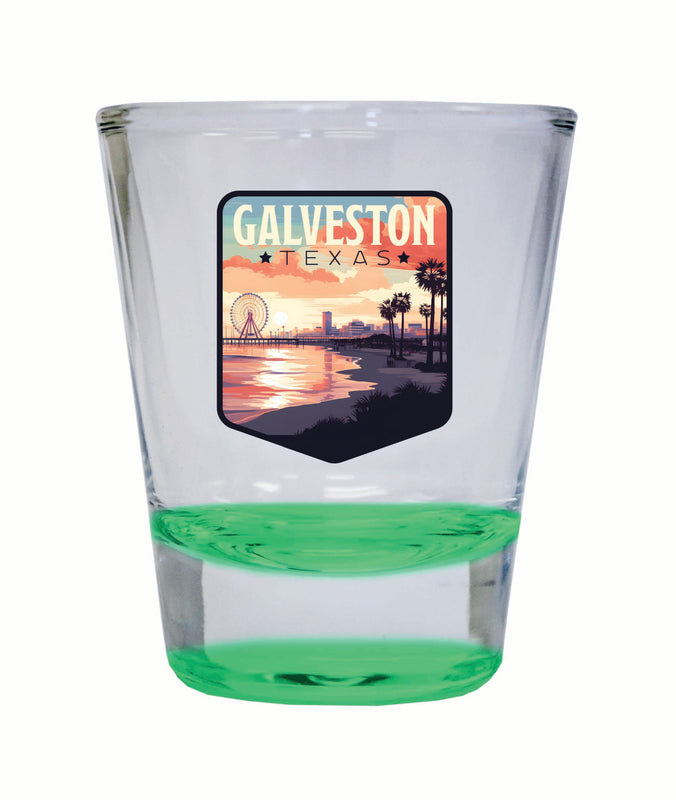 Galveston Texas Pleasure Pier Design Souvenir 2 Ounce Shot Glass Round Green 2-Pack