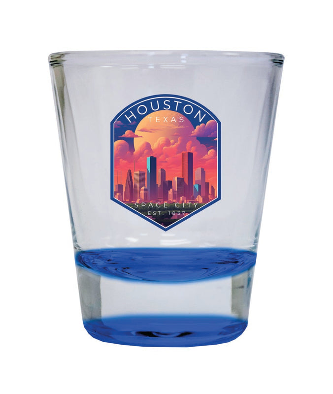 Houston Texas Souvenir 2 oz Blue Shot Glass Round or Square Blue