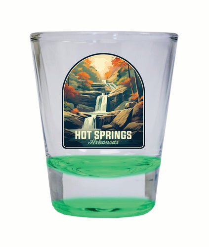Hot Springs Arkansas Autumn Waterfall Design Souvenir 2 Ounce Shot Glass Round Green 4-Pack